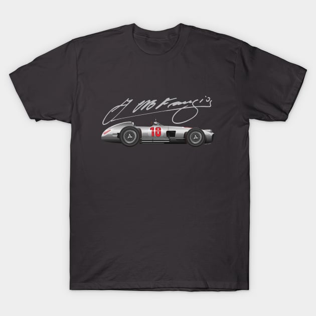 Juan Manuel Fangio W196 illustration with signature T-Shirt by Burro Wheel